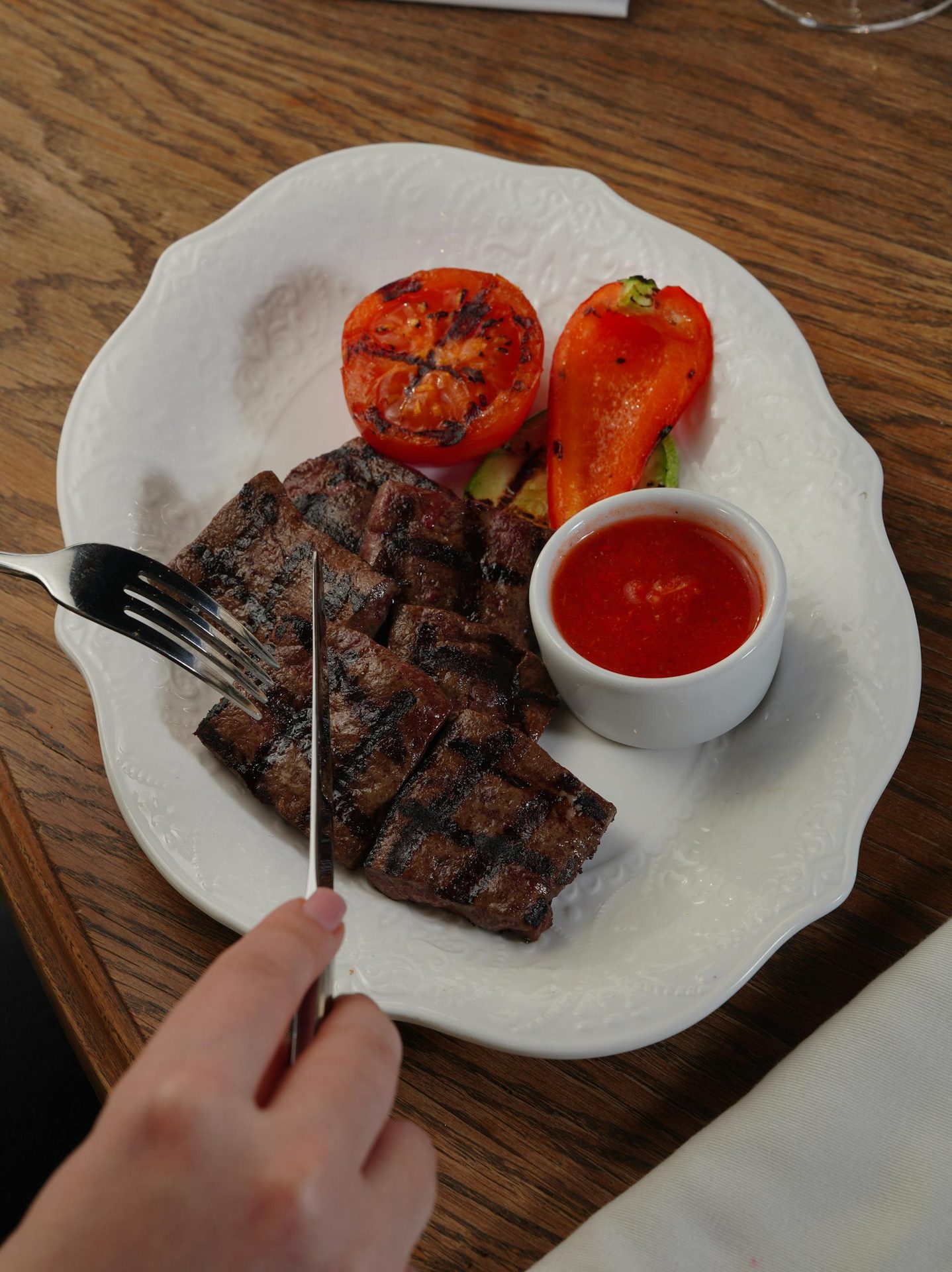 Bøf, Grillet med blomkål og rejer